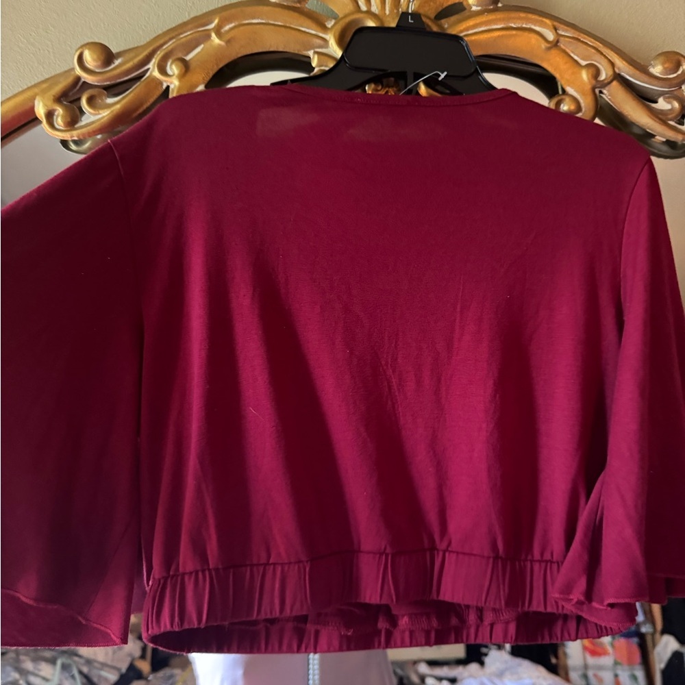 Elegant Burgundy Wrap crop Top - Picture 3 of 7